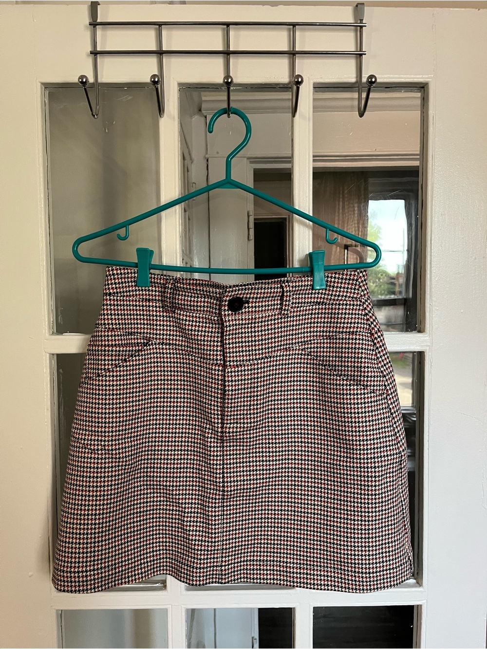 Frank & Oak Houndstooth Mini Skirt in Black, White & Red